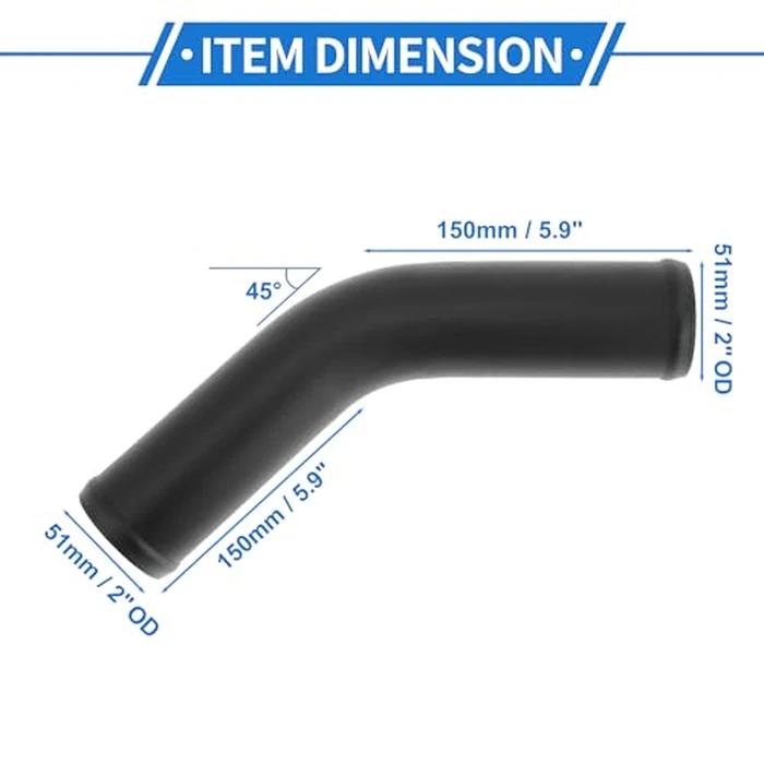 HEROFFIX 2" OD 45 Degree Bend 6064 Aluminum Alloy Tube Intercooler Pipe Surface Blasting Air Intake Connection Hose W/Double Bead Roll 5.9" Length Black by HEROFFIX - Image 4