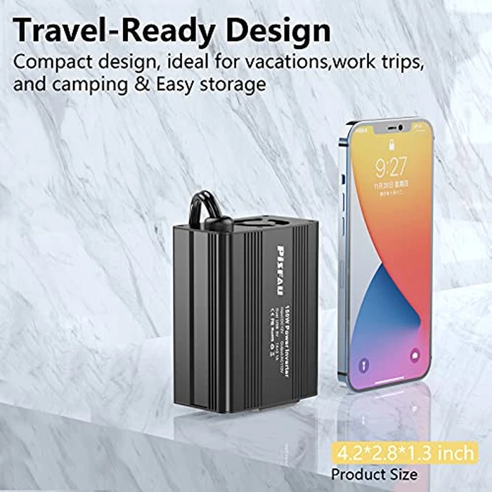 150W Power Inverter 12V DC to 110V AC Car Plug Adapter Outlet Converter with 3.1A Dual USB AC car Charger for Laptop Computer Black by PiSFAU - Image 3