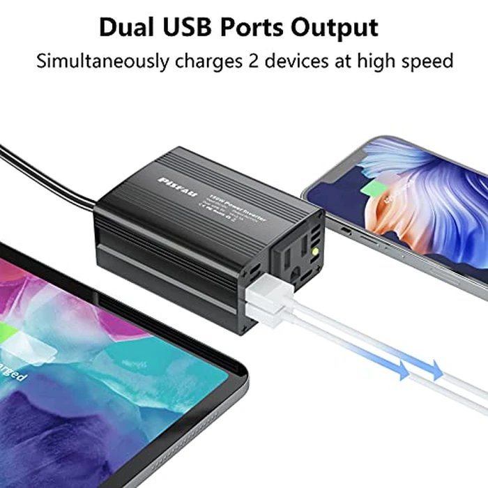 150W Power Inverter 12V DC to 110V AC Car Plug Adapter Outlet Converter with 3.1A Dual USB AC car Charger for Laptop Computer Black by PiSFAU - Image 6