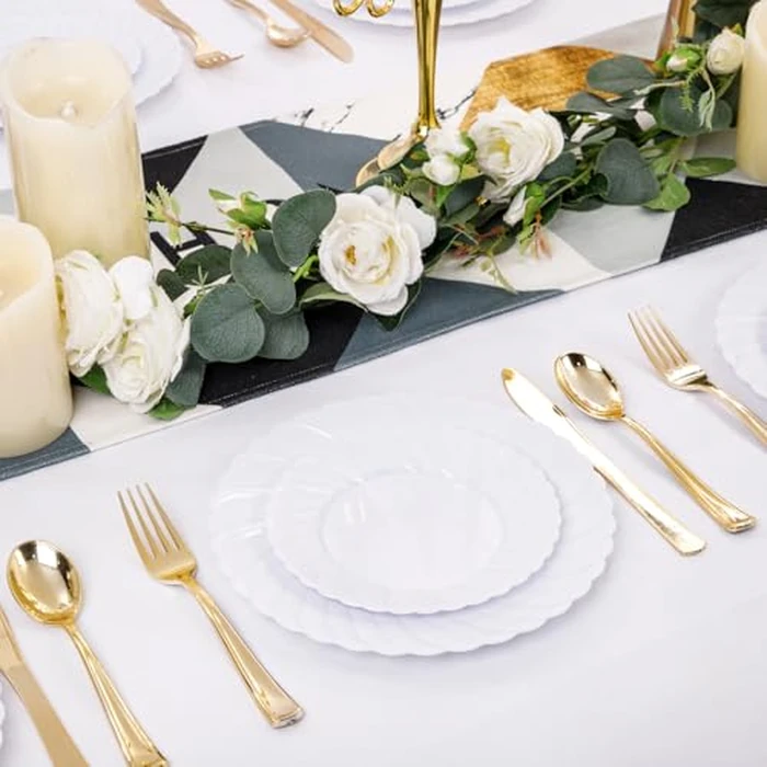 U-QE 100 Pieces White Plastic Plates - 9 Inch White Disposable Plates - Washable & Reusable - Premium Hard Plates - Party Supplies for Party, Celebrations, Travel, Wedding, Party and Events by U-QE - Image 4