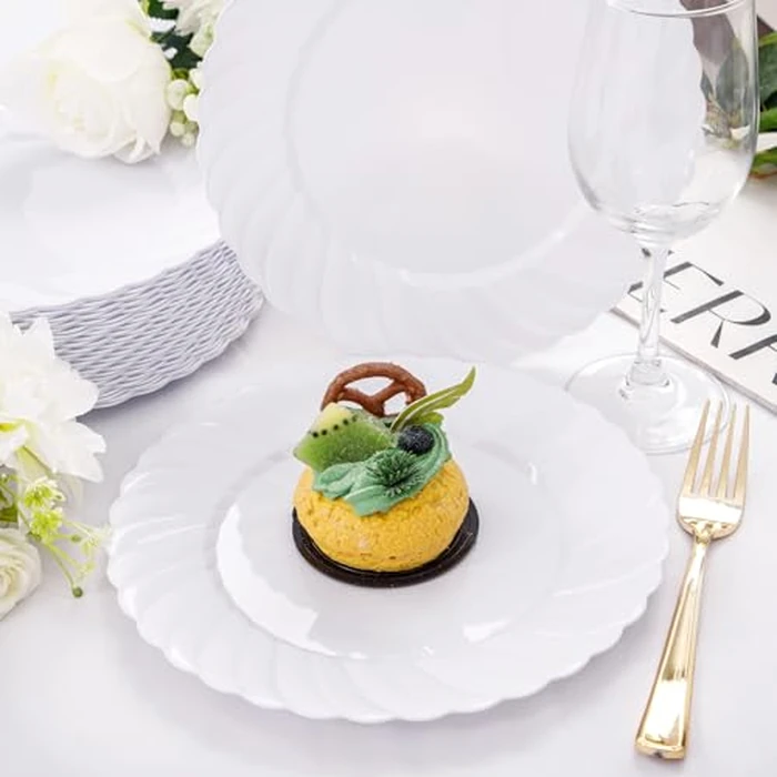 U-QE 100 Pieces White Plastic Plates - 9 Inch White Disposable Plates - Washable & Reusable - Premium Hard Plates - Party Supplies for Party, Celebrations, Travel, Wedding, Party and Events by U-QE - Image 5