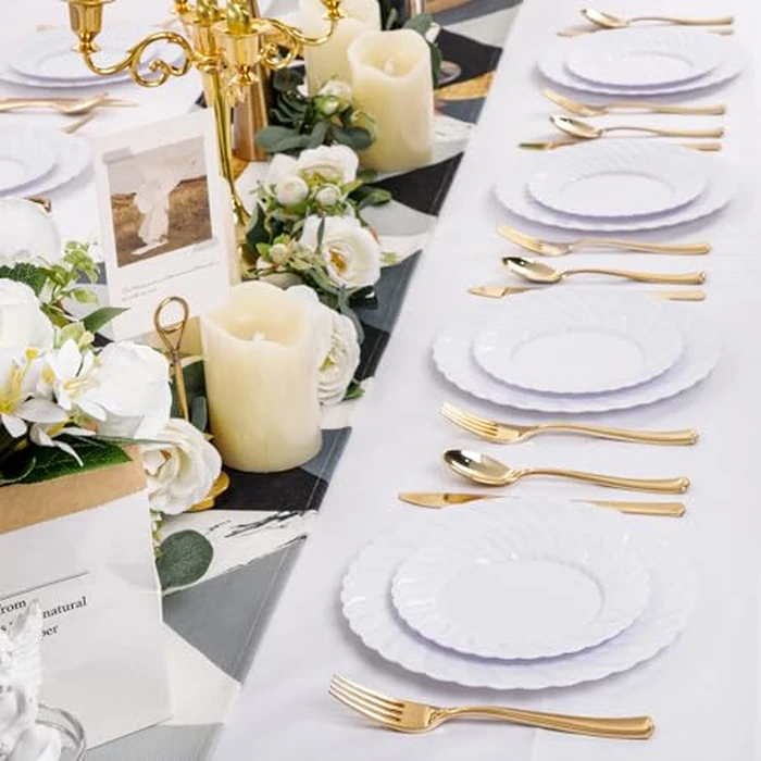 U-QE 100 Pieces White Plastic Plates - 9 Inch White Disposable Plates - Washable & Reusable - Premium Hard Plates - Party Supplies for Party, Celebrations, Travel, Wedding, Party and Events by U-QE - Image 6