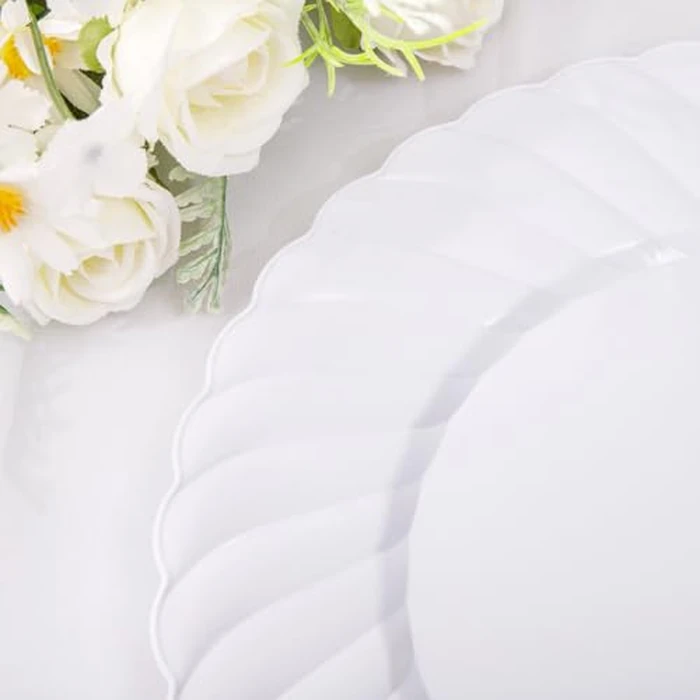 U-QE 100 Pieces White Plastic Plates - 9 Inch White Disposable Plates - Washable & Reusable - Premium Hard Plates - Party Supplies for Party, Celebrations, Travel, Wedding, Party and Events by U-QE - Image 7