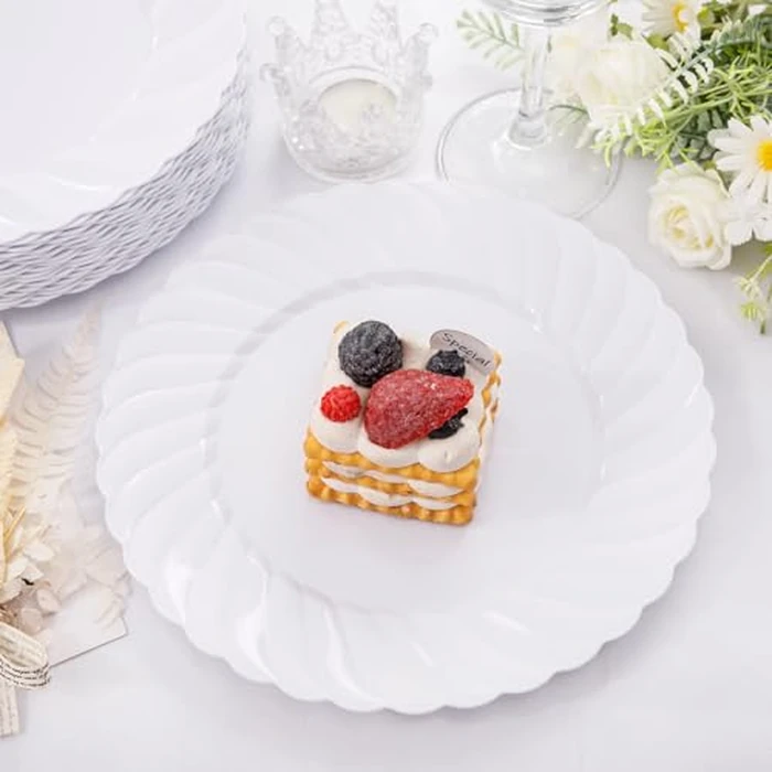 U-QE 100 Pieces White Plastic Plates - 9 Inch White Disposable Plates - Washable & Reusable - Premium Hard Plates - Party Supplies for Party, Celebrations, Travel, Wedding, Party and Events by U-QE - Image 9