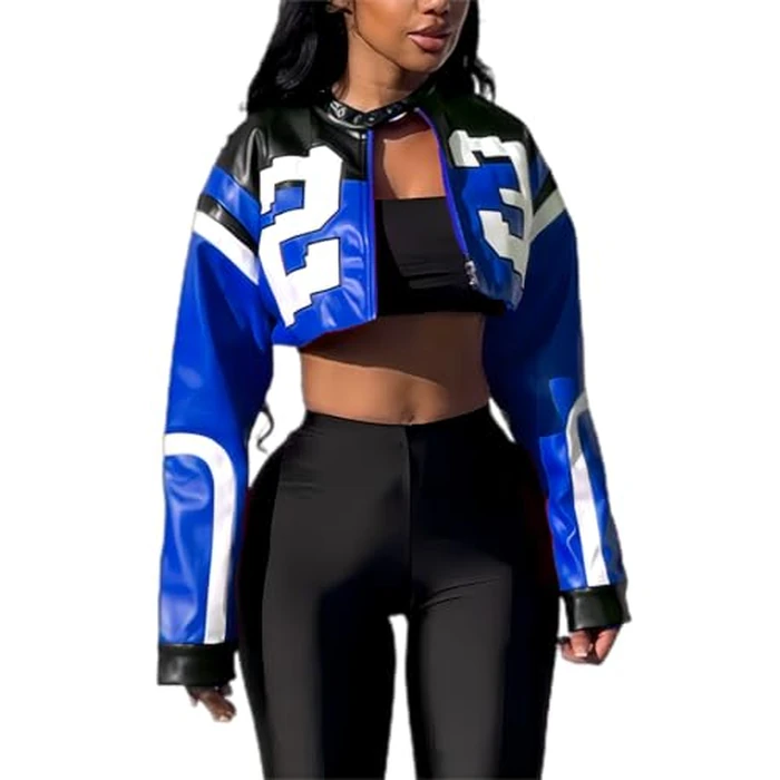 CONCINEROS Women's Faux Leather Jacket Zip Up Cropped Bomber Leather Jacket Women S-XXL by CONCINEROS - Image 1