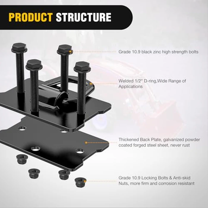 Nilight 2Pcs 1/2" D Rings for Trailers Heavy Duty Trailer Tie Down Rings, Incl. Mounting Hardware, Forged Steel Bolt-On Grab with Back Plates Compatible with Tractor RV UTV Truck, Max 12000Lbs, Black by Nilight - Image 4