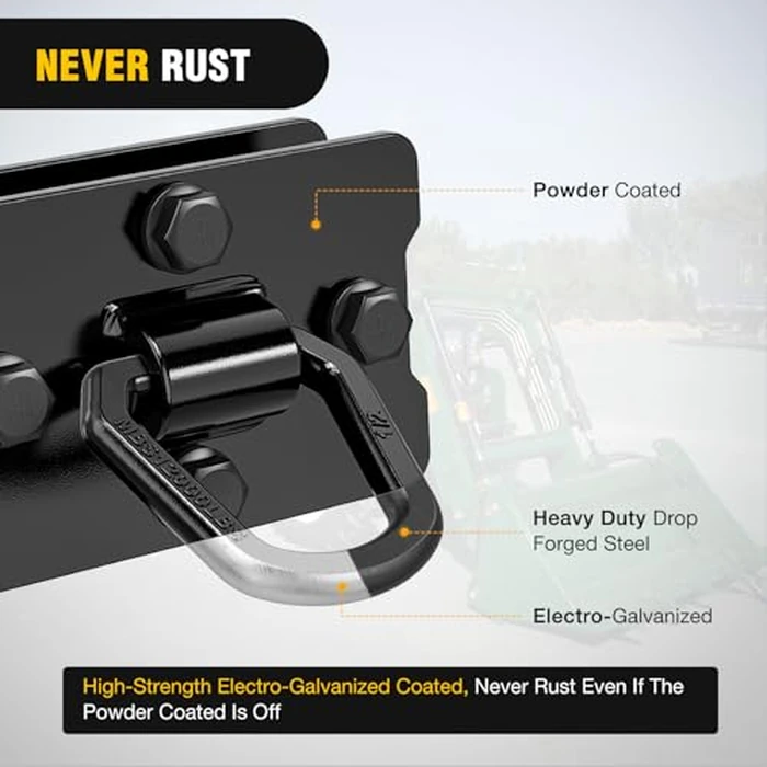 Nilight 2Pcs 1/2" D Rings for Trailers Heavy Duty Trailer Tie Down Rings, Incl. Mounting Hardware, Forged Steel Bolt-On Grab with Back Plates Compatible with Tractor RV UTV Truck, Max 12000Lbs, Black by Nilight - Image 8