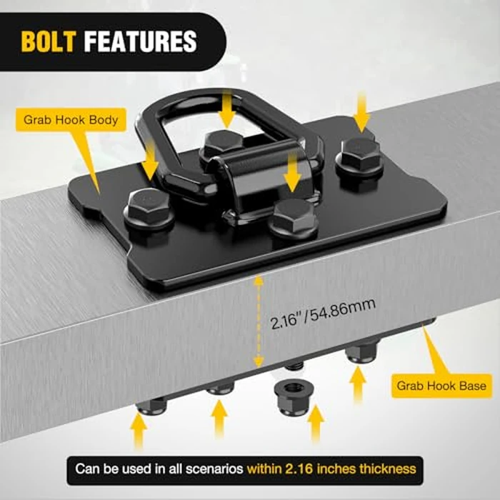 Nilight 2Pcs 1/2" D Rings for Trailers Heavy Duty Trailer Tie Down Rings, Incl. Mounting Hardware, Forged Steel Bolt-On Grab with Back Plates Compatible with Tractor RV UTV Truck, Max 12000Lbs, Black by Nilight - Image 9