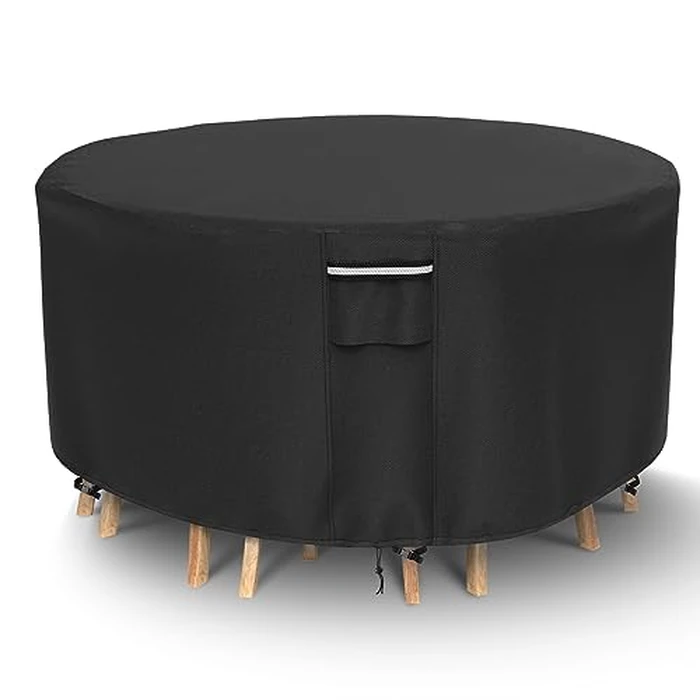 Outdoor Furniture Cover Waterproof, Round Patio Table Cover, Heavy Duty 500D Outdoor Table and Chairs Covers, Covers for Patio Dining Set, 72" Dia x 28" H -Black by NYFITY - Image 1