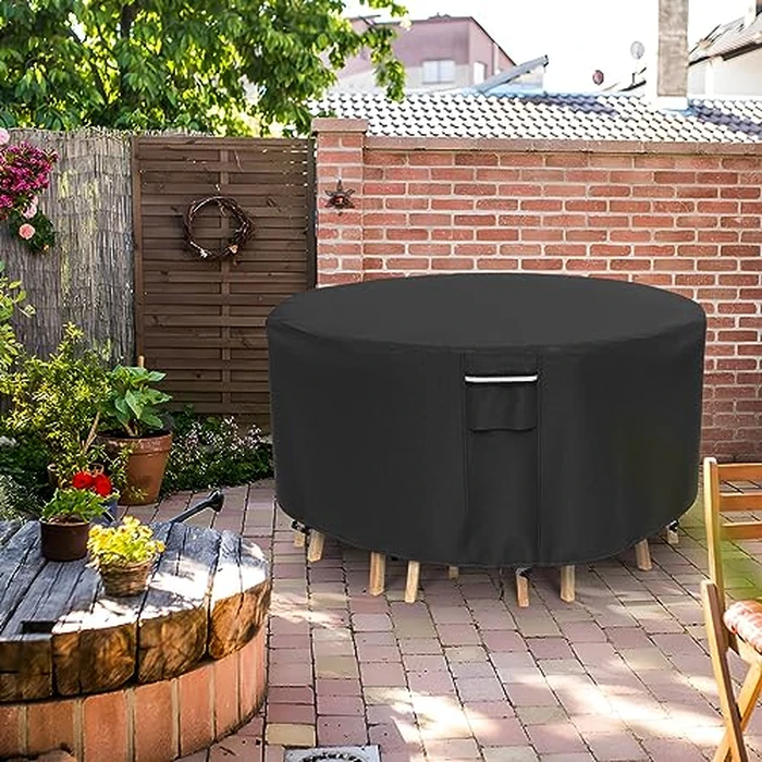 Outdoor Furniture Cover Waterproof, Round Patio Table Cover, Heavy Duty 500D Outdoor Table and Chairs Covers, Covers for Patio Dining Set, 72" Dia x 28" H -Black by NYFITY - Image 5