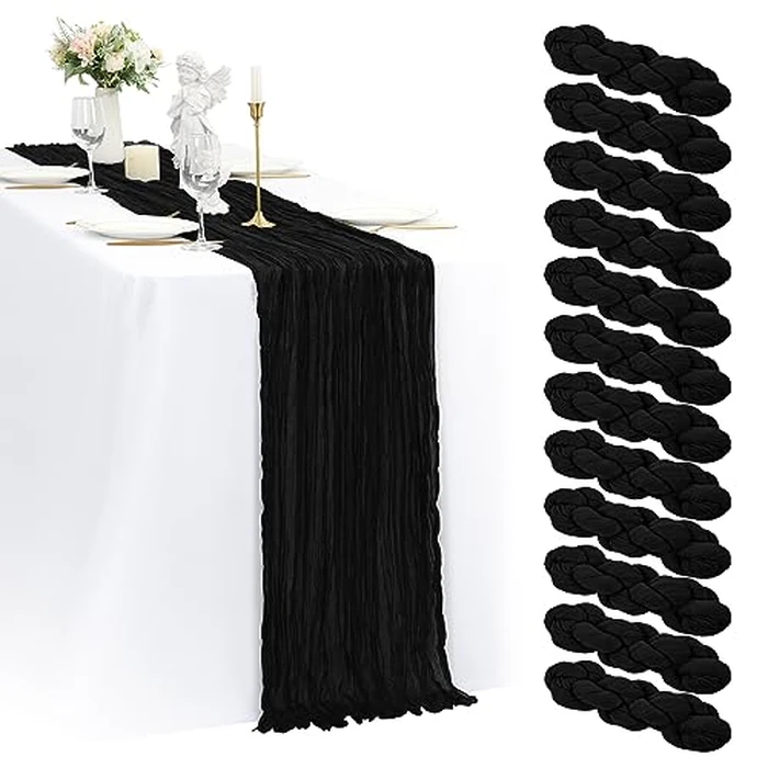 12 Pack 35x120 Inch Cheesecloth Table Runner Black Gauze Table Runner 10FT Boho Cheese Cloth Table Runners Bulk Purple Table Runners for Wedding Party Baby Shower Table Decor by Lumaycens - Used - Like New condition - CA$19.75