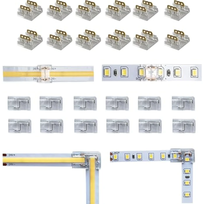 SWOTU 24Pcs 2Pin 10mm Straight & L Shape Led Strip connectors for 10mm Width COB/SMD Single Color Led Strips by SWOTU - Used - Very Good condition