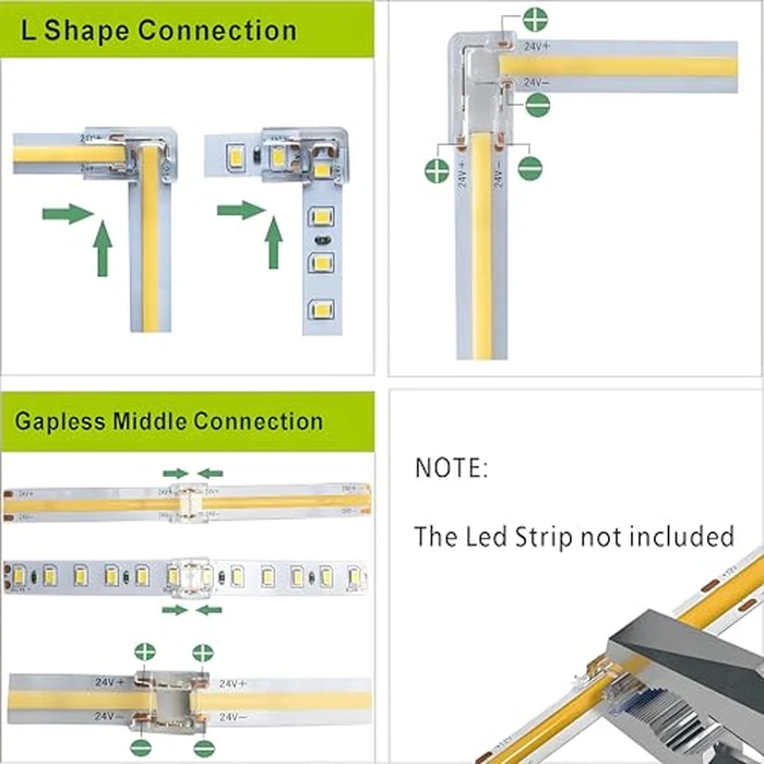 SWOTU 24Pcs 2Pin 10mm Straight & L Shape Led Strip connectors for 10mm Width COB/SMD Single Color Led Strips by SWOTU - Image 3