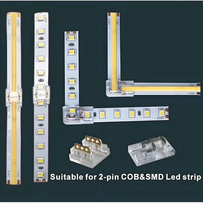 SWOTU 24Pcs 2Pin 10mm Straight & L Shape Led Strip connectors for 10mm Width COB/SMD Single Color Led Strips by SWOTU - Image 5
