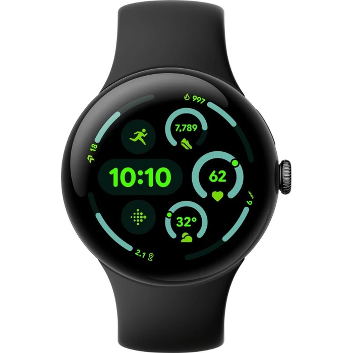 Google Pixel Watch 3 (Bluetooth) - 32GB - 45mm - Matte Black 100% Recycled Aluminum Case with Obsidian Fluoroelastomer Active Band by Google - Refurbished - Good condition - US$162.48