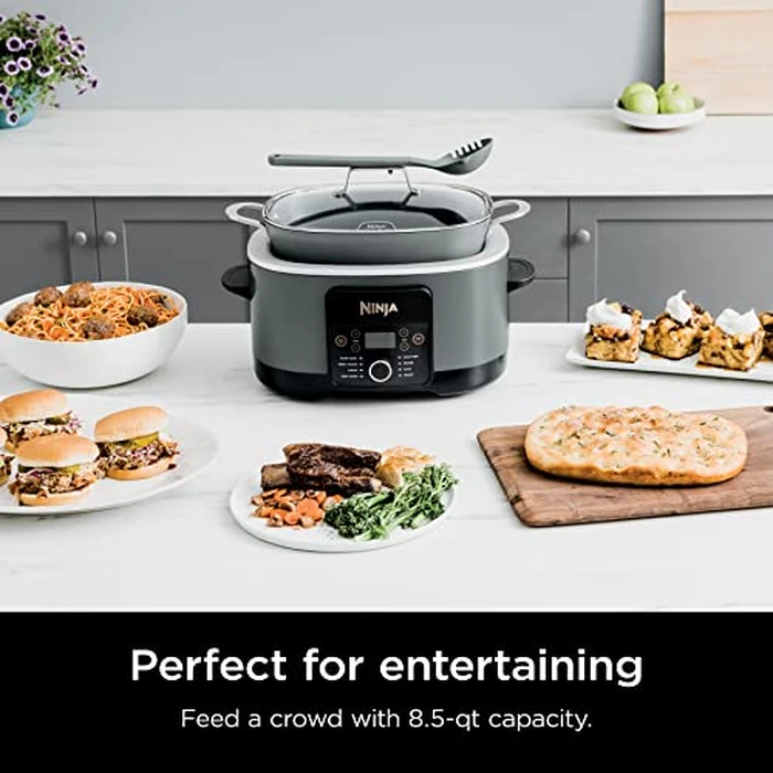 Ninja MC1001C Foodi PossibleCooker PRO 8.5 Quart Multi-Cooker, with 8-in-1 Slow Cooker,Dutch Oven,Steamer &More,Glass Lid & Integrated Spoon,Nonstick,Oven Safe Pot to 500 degreesF,Sea Salt Gray,Sea Salt Grey by Ninja - Image 2