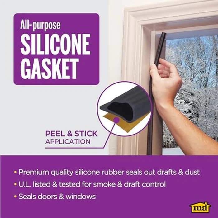 M-D Building Products 68668 Highly Durable Silicone Rubber Gasket Seal for Doors and Windows, Flexible in Extreme Temperatures, Ideal for Indoor and Outdoor Use, No Hardware Required (Black) (20 ft) by M-D Building Products - Image 3