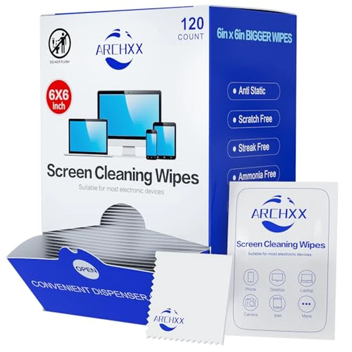 ARCHXX Screen Wipes for Electronics, 120 Count 6"x6" Pre-Moistened Screen Cleaner for Screens, Computer,Laptop,Tablet,Phone,Monitor,Car Screen Cleaner, Lens Wipes Individually Wrapped by ARCHXX - Used - Like New condition