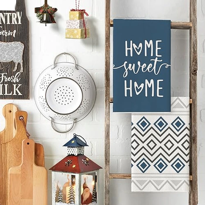 Artoid Mode Blue Grey Stripes Home Sweet Home Boho Winter Kitchen Towels Dish Towels, 18x26 Inch Christmas Holiday Decoration Hand Towels Set of 4 by Artoid Mode - Image 3