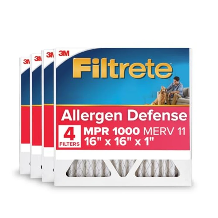 Filtrete 16x16x1 AC Furnace Air Filter, MERV 11, MPR 1000, Micro Allergen Defense, 3-Month Pleated 1-Inch Electrostatic Air Cleaning Filter, 4 Pack (Actual Size 15.81 x 15.81 x 0.81 in) by Filtrete - Used - Acceptable condition - US$19.90
