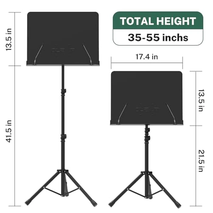 GLEAM Sheet Music Stand - Full Metal with Carrying Bag, Phone Holder, Sheet Music Folder and Clip, 5 in 1 Desktop Book Stand - Black by GLEAM - Image 2
