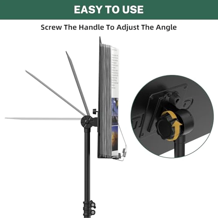 GLEAM Sheet Music Stand - Full Metal with Carrying Bag, Phone Holder, Sheet Music Folder and Clip, 5 in 1 Desktop Book Stand - Black by GLEAM - Image 5