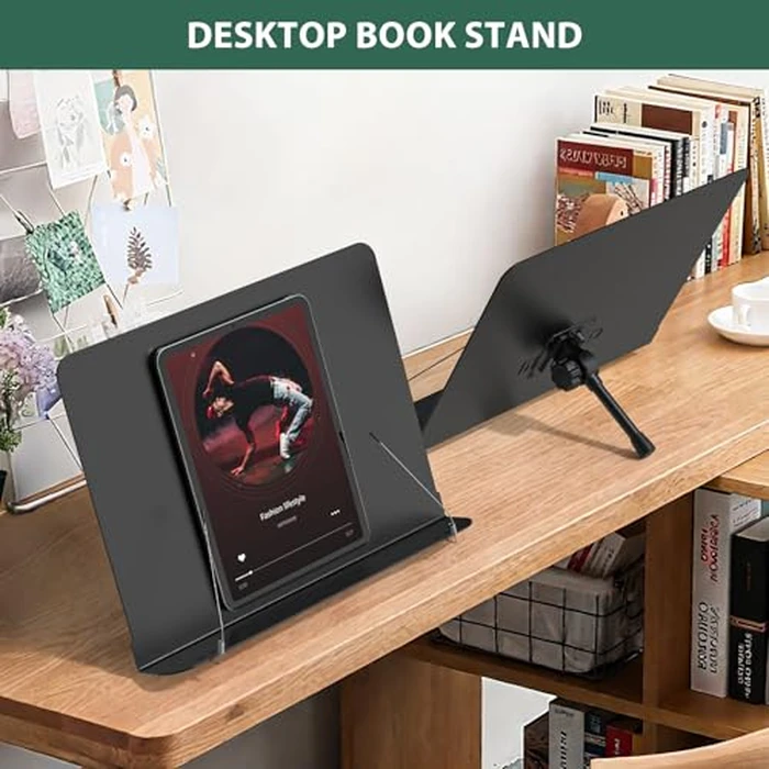 GLEAM Sheet Music Stand - Full Metal with Carrying Bag, Phone Holder, Sheet Music Folder and Clip, 5 in 1 Desktop Book Stand - Black by GLEAM - Image 6