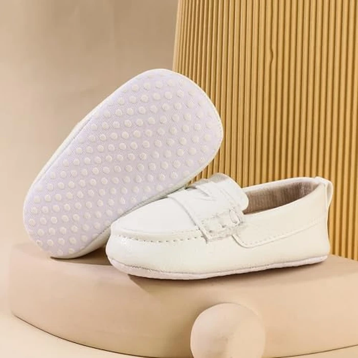 Moceen Infant Baby Boys Loafers Soft Sole PU Leather Toddler Moccasins Girls First Walking Crib Dress Shoes 12-18 Months, White, M101 by Moceen - Image 2