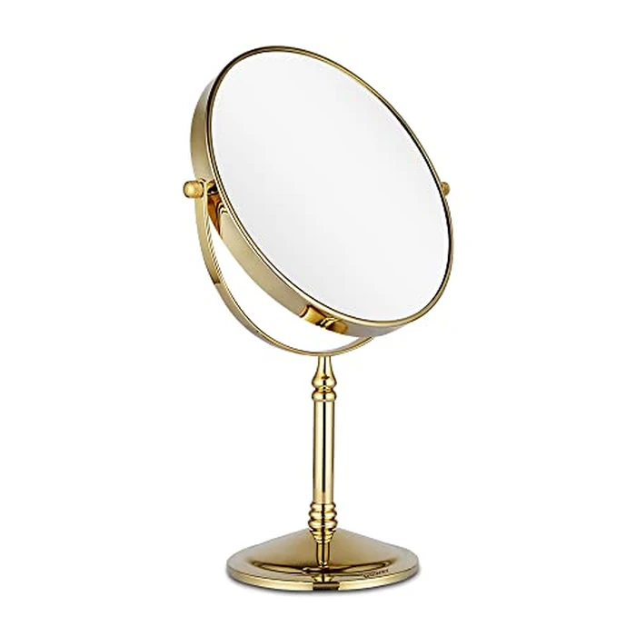DOWRY Makeup Mirror 10x Magnification Vanity Mirror Tabletop Two-Sided Swivel Gifts for Women Wife Mom Teengirls Gold Finish(10X) by DOWRY - Image 1