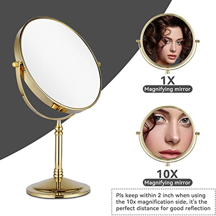 DOWRY Makeup Mirror 10x Magnification Vanity Mirror Tabletop Two-Sided Swivel Gifts for Women Wife Mom Teengirls Gold Finish(10X) by DOWRY - Image 2