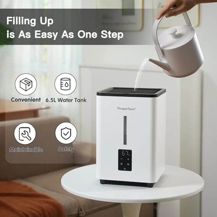 YougetTech Evaporative Humidifiers for Bedroom Large Room|1.55Gallons|20W evaporative cool mist humidifier|7 Speed | MAX Output 1000 ml/h | Auto Humid | Top Filling by YougetTech - Image 2