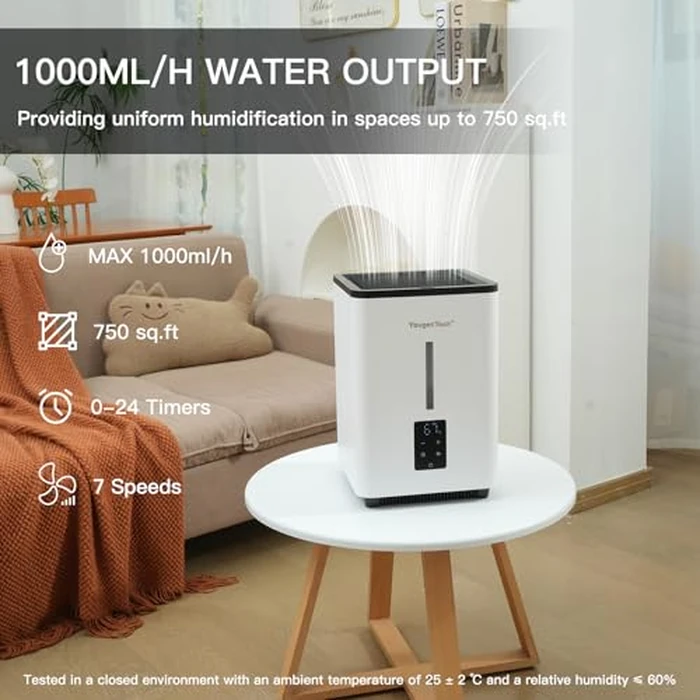 YougetTech Evaporative Humidifiers for Bedroom Large Room|1.55Gallons|20W evaporative cool mist humidifier|7 Speed | MAX Output 1000 ml/h | Auto Humid | Top Filling by YougetTech - Image 6