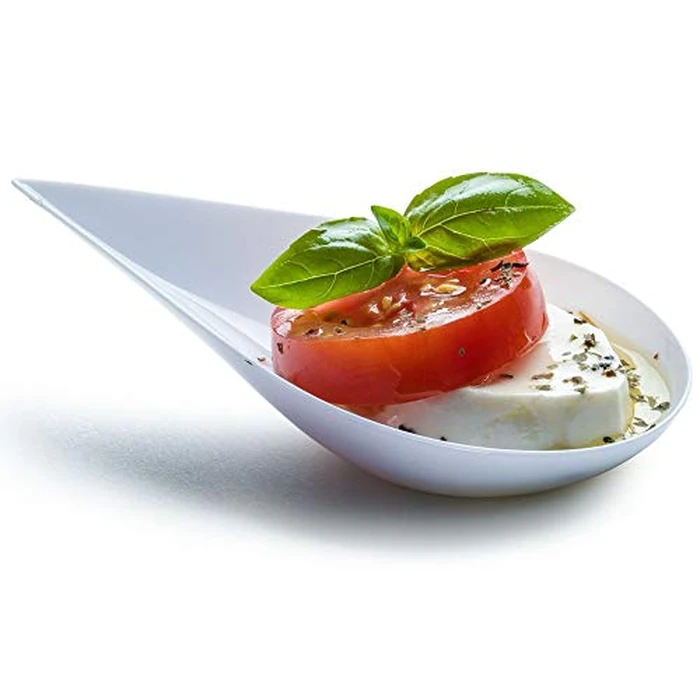 DLux 100 4-in Tear Drop Mini Appetizer Plates, Reusable White Plastic Spoons - Desserts and Appetizers Dishes Serving Plate - Asian Spoon Set, Small Catering Dessert Tasting Cups - with Recipe Ebook by DLux - Used - Like New condition