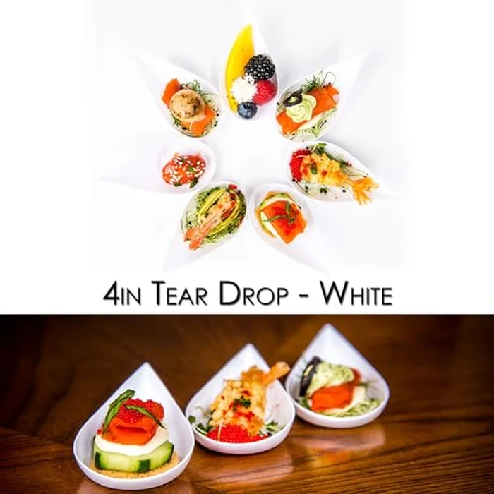 DLux 100 4-in Tear Drop Mini Appetizer Plates, Reusable White Plastic Spoons - Desserts and Appetizers Dishes Serving Plate - Asian Spoon Set, Small Catering Dessert Tasting Cups - with Recipe Ebook by DLux - Image 4