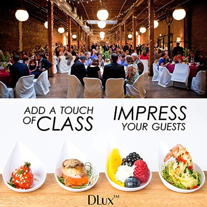 DLux 100 4-in Tear Drop Mini Appetizer Plates, Reusable White Plastic Spoons - Desserts and Appetizers Dishes Serving Plate - Asian Spoon Set, Small Catering Dessert Tasting Cups - with Recipe Ebook by DLux - Image 5