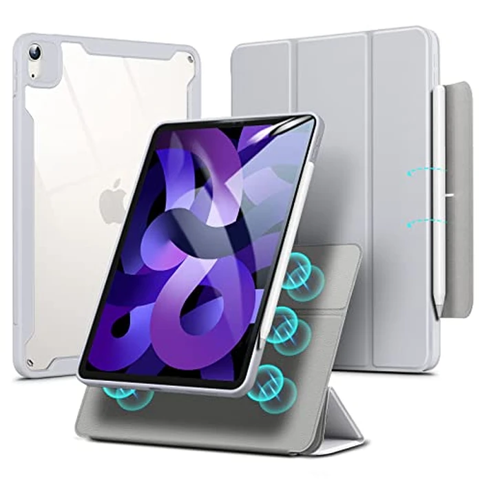 ESR for iPad Air 11 Inch Case M4/M3/M2 (2026/2025/2024), iPad Air 5th/4th Gen (2022/2020) 10.9 Inch with Pencil Holder, Removable Magnetic Cover, Vertical Stand, Rebound 360 Series, Grey by ESR - Used - Acceptable condition - CA$16.33