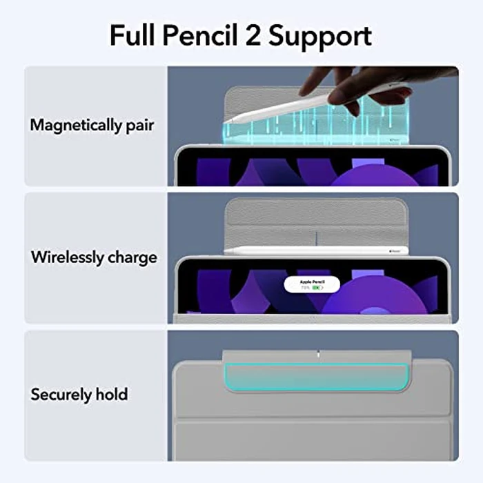 ESR for iPad Air 11 Inch Case M4/M3/M2 (2026/2025/2024), iPad Air 5th/4th Gen (2022/2020) 10.9 Inch with Pencil Holder, Removable Magnetic Cover, Vertical Stand, Rebound 360 Series, Grey by ESR - Image 7