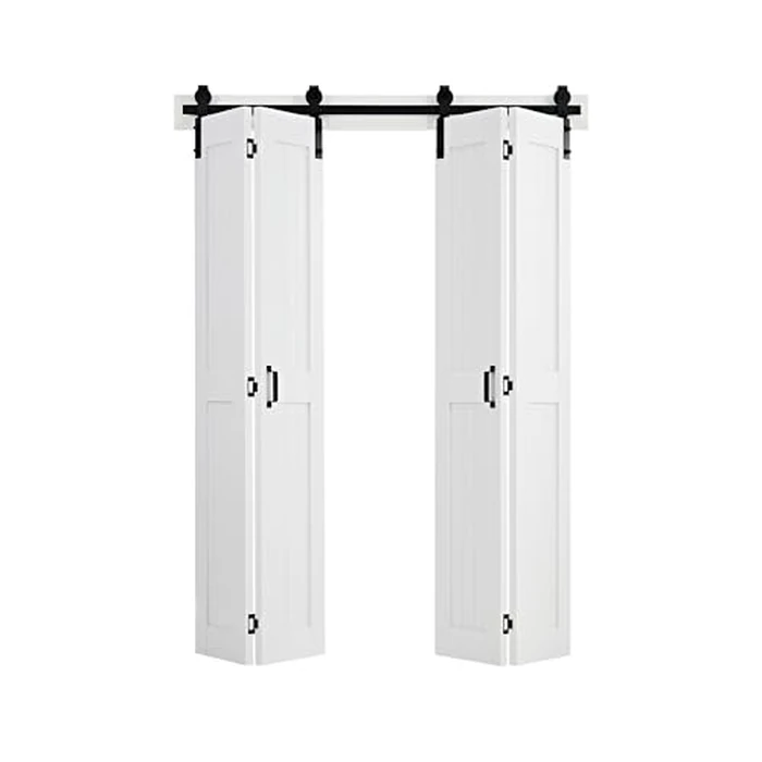 VEVOR Bifold Barn Door, 48" x 84", MDF Bi-Fold Sliding Closet Doors, Header Board and Hardware Kit Included, H-Frame Space-Saving Design, Pre-Assembled Panels, Waterproof & Quiet, White by VEVOR - Image 3