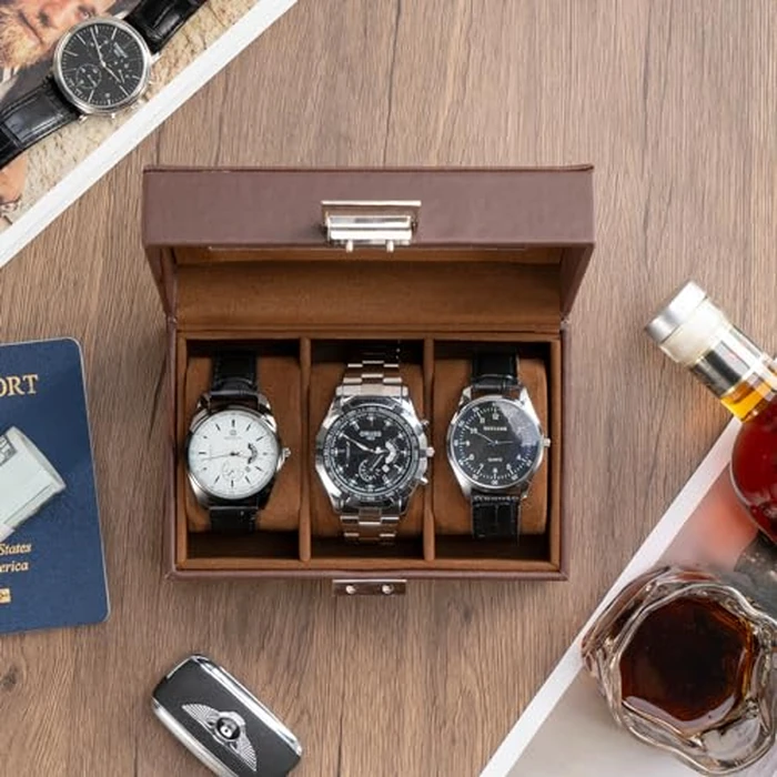 ProCase Watch Box, 3 Slot Mens Watch Case, Watch Storage Holder Organizer, Watch Display Case with Glass Lid, Anniversary Birthday Valentine Gifts for Men Women -3 Slot, Espresso by ProCase - Image 2