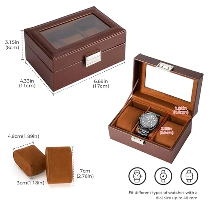 ProCase Watch Box, 3 Slot Mens Watch Case, Watch Storage Holder Organizer, Watch Display Case with Glass Lid, Anniversary Birthday Valentine Gifts for Men Women -3 Slot, Espresso by ProCase - Image 4