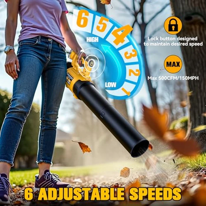 LIVOWALNY Leaf Blower Cordless Compatible with Dewalt 20V Battery, 500CFM Brushless Electric Blower, Handheld Battery Powered 6 Speed Modes, 150MPH Powerful for Lawn & Snow (Tool Only) by LIVOWALNY - Image 4