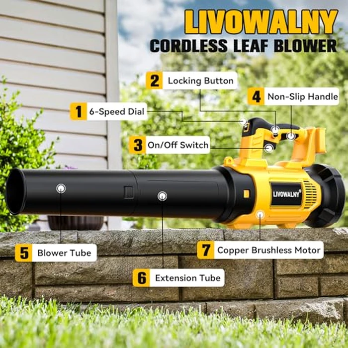LIVOWALNY Leaf Blower Cordless Compatible with Dewalt 20V Battery, 500CFM Brushless Electric Blower, Handheld Battery Powered 6 Speed Modes, 150MPH Powerful for Lawn & Snow (Tool Only) by LIVOWALNY - Image 5