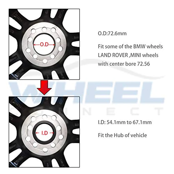 WHEEL CONNECT Hub Centric Rings,72.6 to 60.1, Aluminium Alloy Hubrings,60.1 to 72.56, Set of 4,O.D:72.6-I.D:60.1mm. A by WHEEL CONNECT - Image 2