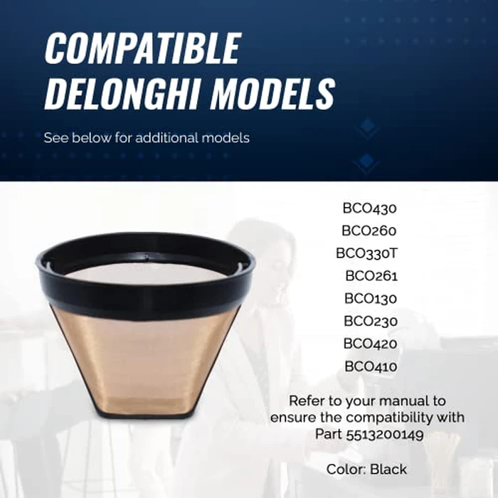 FINE P RTS Delonghi Coffee Filter Replacement - Delonghi 5513200149 Coffee Filter - Espresso Machine and Coffee Maker Compatible - Reusable Gold Filter - 1 Count by FINE P RTS - Image 3
