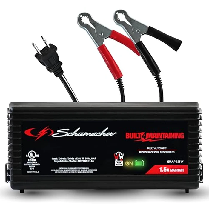 Schumacher Electric 1.5A Car Battery Charger and Maintainer, 3-in-1 Solution, for 6V/12V Power Sport, Automotive, and Marine Batteries, SC1355. by Schumacher Electric - Used - Acceptable condition