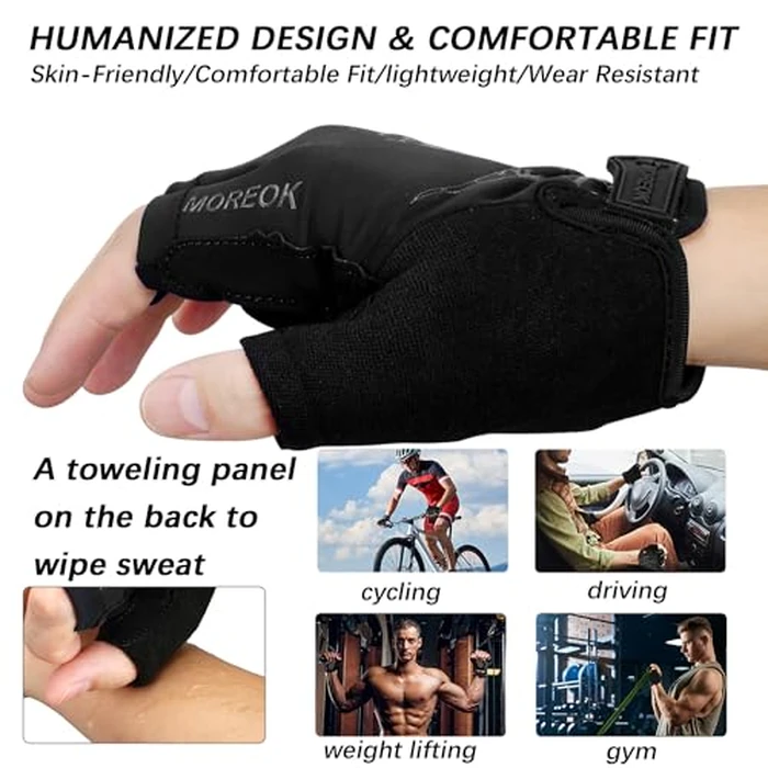 MOREOK Cycling Gloves Bike Gloves for Men/Women-[5MM Gel Pad] Half Finger Bicycle Biking Gloves for Cycling/Weight Lifting/Gym/Motorcycle/Rowing/Outdoor Sports-050-BLACK-M by MOREOK - Image 3