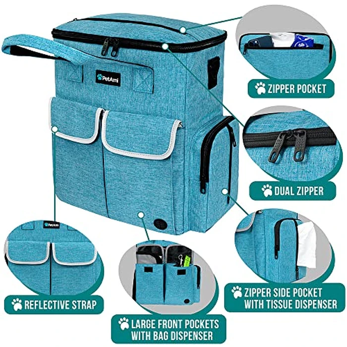 PetAmi Dog Travel Bag Pet Supplies Accessories Organizer for Traveling, Camping, Weekend; Cat Pet Travel Bag Kit Includes 2 Food Storage Containers, 2 Collapsible Bowls, 1 Feeding Mat (Teal Blue) by PetAmi - Image 3