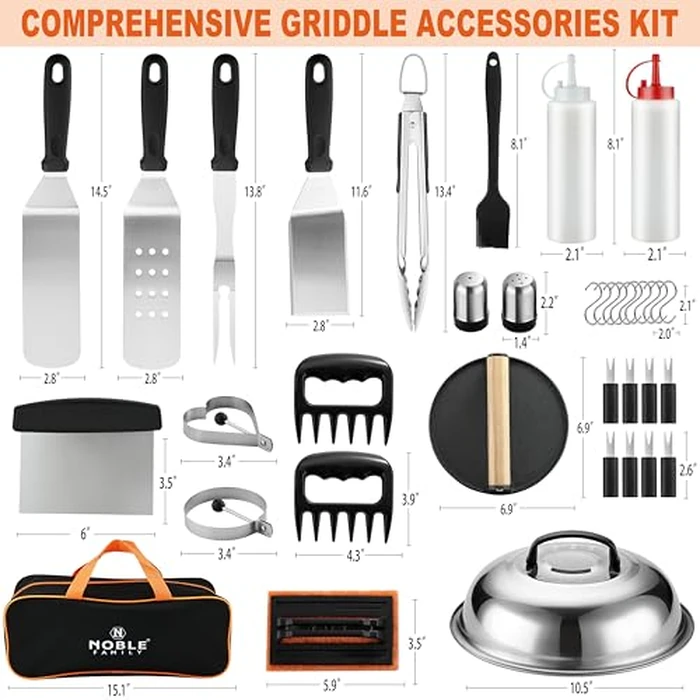 N NOBLE FAMILY 38PCS Griddle Accessories Kit, Professional Grill Tools Set for Outdoor Barbecue, Stainless Steel Griddle Spatula Set with Tongs, Smash Burger Press, Carry Bag, Perfect Grilling Gifts by N NOBLE FAMILY - Image 2
