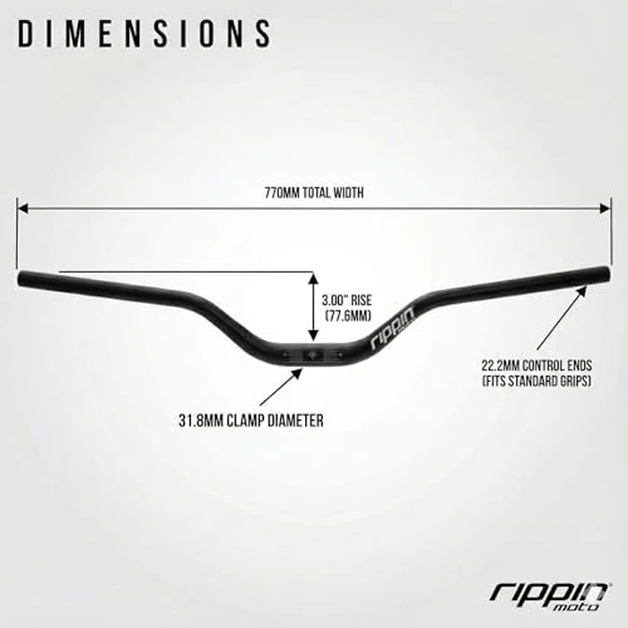 Rippin Moto RISE3 E-Moto Handlebars for Sur-Ron - 3" Rise x 770mm Wide, 22mm Ends, 31.8mm Center - Riser Bars for Talaria Sting, E-Ride PRO, Rawrr Mantis, Vetra Blazer, Surron LBX (Silver) by Rippin Moto - Image 2