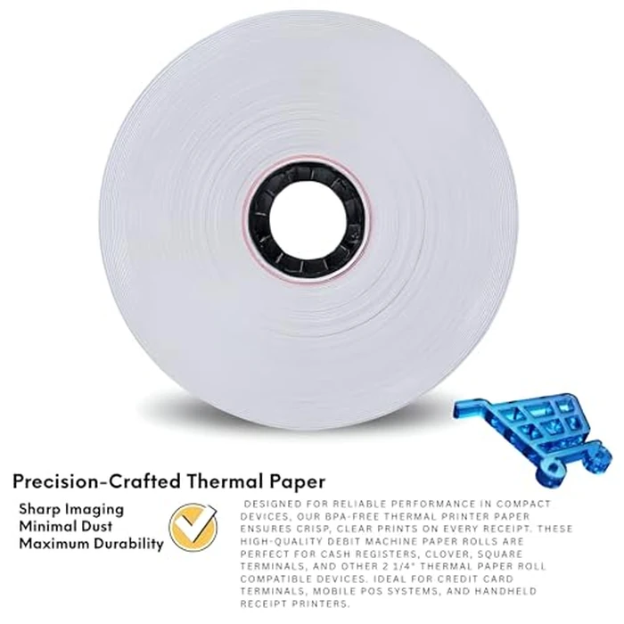 (50 Rolls) 2 1/4 x 50 Thermal Paper Rolls, Receipt Roll Printer Paper - BPA Free 2.25 x 50 Thermal Debit Machine Paper - Fits All POS Systems, Square, Moneris, Verifone & Clover Pos (58mm) by Thermalino - Image 5